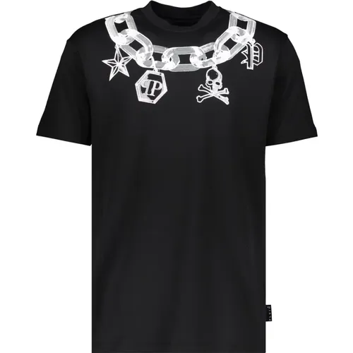 Baumwoll T-Shirt mit geripptem Ausschnitt , Herren, Größe: 2XL - Philipp Plein - Modalova