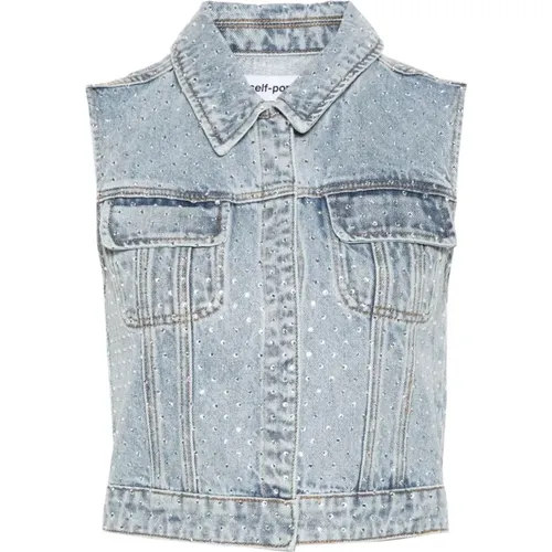 Rhinestone Detail Denim Top , female, Sizes: XS, S - Self Portrait - Modalova