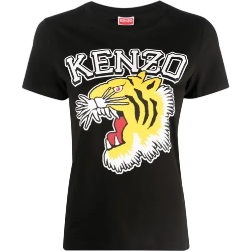 Tiger Varsity T-shirt Schwarz Multicolor , Damen, Größe: L - Kenzo - Modalova