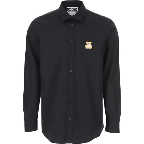 Stylish Men`s Shirt with Covered Buttons and Iconic Logo , male, Sizes: 4XL, 2XL - Moschino - Modalova