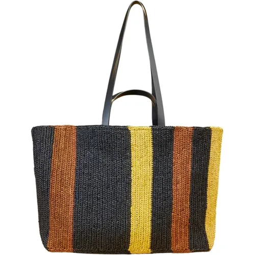 Handmade Striped Crochet Tote Bag , female, Sizes: ONE SIZE - Liviana Conti - Modalova