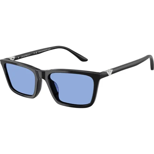 Ea4239U Sonnenbrille Glänzend Schwarz Blaue Gläser - Emporio Armani - Modalova