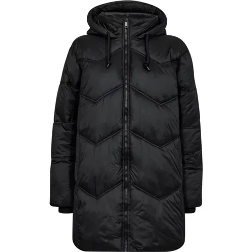 Gepolsterte Winterjacke mit Kapuze , Damen, Größe: L - FREEQUENT - Modalova