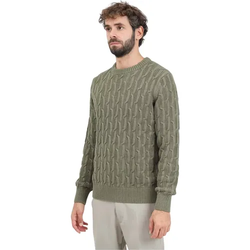 Grüner Rundhalsausschnitt Zopfmuster Pullover , Herren, Größe: 2XL - Selected Homme - Modalova