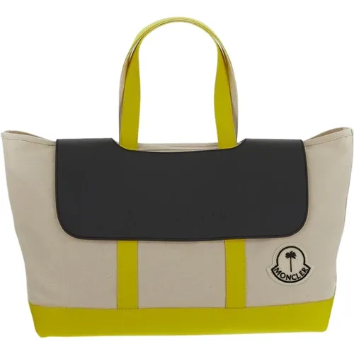 Natural Cotton Tote Bag with Yellow Trims , male, Sizes: ONE SIZE - Moncler - Modalova