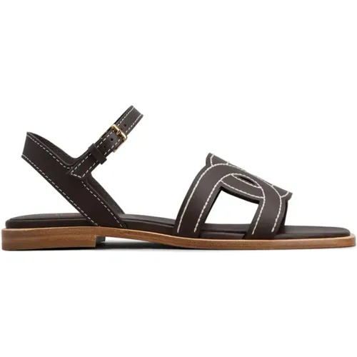 Flat Leather Sandals with Layered Details , female, Sizes: 4 UK - TOD'S - Modalova