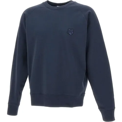 Blauer Baumwoll-Sweatshirt mit Fuchslogo , Herren, Größe: M - Maison Kitsuné - Modalova