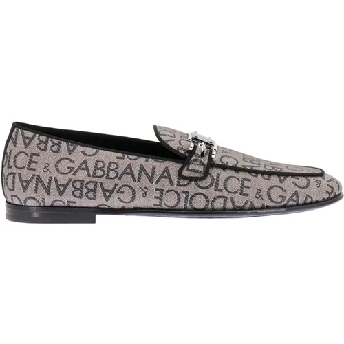 Loafer Shoes with Logo Print , male, Sizes: 7 UK - Dolce & Gabbana - Modalova