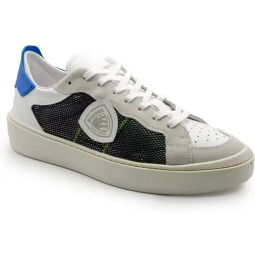 White and Blue Fabric Leather Shoes , male, Sizes: 6 UK, 9 UK, 11 UK, 10 UK, 8 UK, 7 UK - Blauer - Modalova