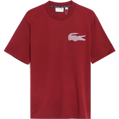 Öko-freundliches Baumwoll-T-Shirt mit gesticktem Krokodil - Lacoste - Modalova