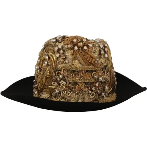 Goldverzielter Crystal Rhinestone Fedora Hut - Dolce & Gabbana - Modalova