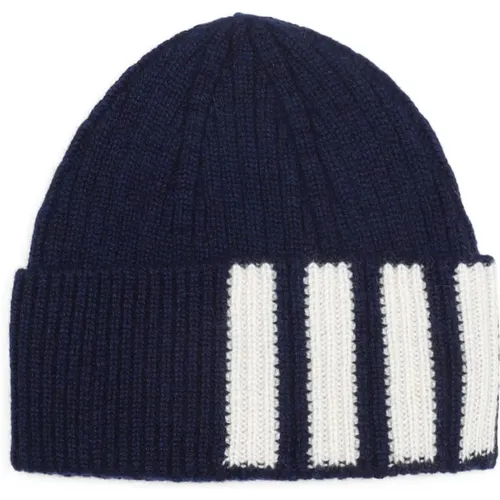 Luxurious Grey Ribbed Knit Hat , male, Sizes: ONE SIZE - Thom Browne - Modalova