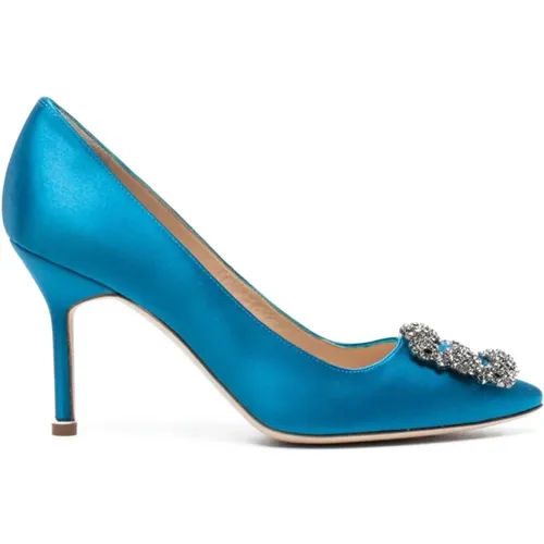 Silk Satin Heeled Décolleté with Jewel Buckle , female, Sizes: 5 UK, 4 1/2 UK, 4 UK - Manolo Blahnik - Modalova