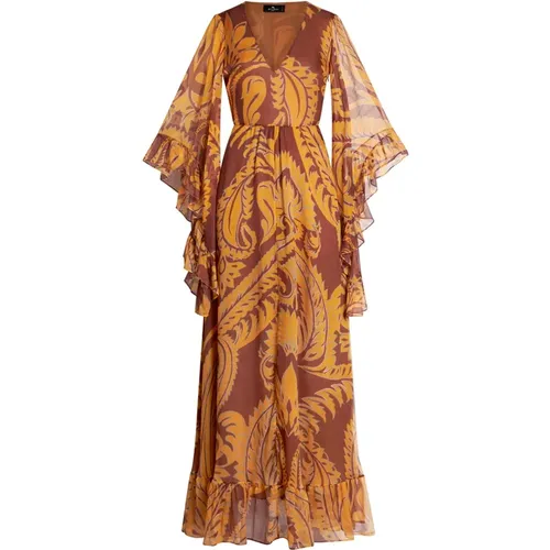 Brown Silk Chiffon Maxi Dress , female, Sizes: M, S, XS - ETRO - Modalova