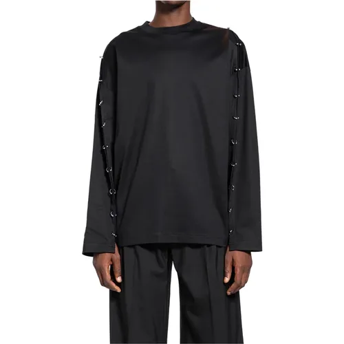 Schwarzes Baumwoll-Jersey-Stern-T-Shirt,Weiße Baumwoll-Jersey Oversized T-Shirt - Mugler - Modalova