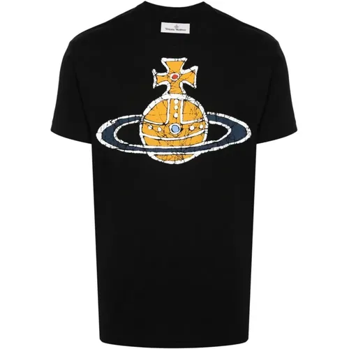 Schwarzes Baumwoll-T-Shirt mit Orb-Logo , Herren, Größe: L - Vivienne Westwood - Modalova