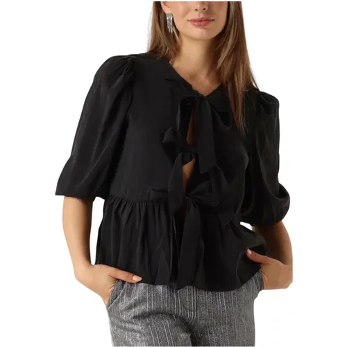 Schwarze Bluse 3/4 Arm Eleganter Top , Damen, Größe: S - Object - Modalova