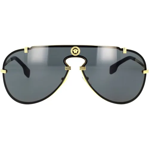 Bold Dark Grey Sunglasses with Gold Frame , unisex, Sizes: 43 MM - Versace - Modalova