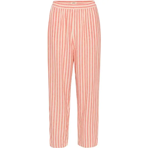 Striped Linen Blend Pants Hot Coral , female, Sizes: XL, L, M, XS, 2XL, S - Soaked in Luxury - Modalova