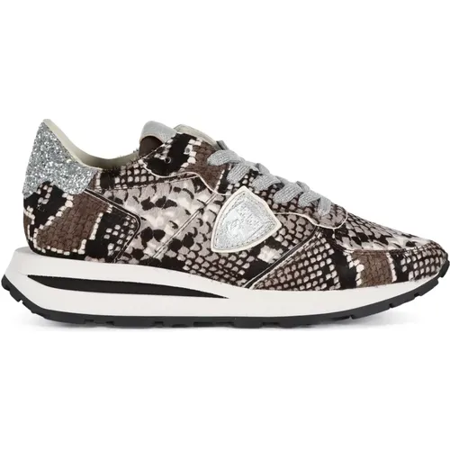 Leather Sneakers with Glitter Logo , female, Sizes: 5 UK, 6 UK, 8 UK, 3 UK, 7 UK, 4 UK - Philippe Model - Modalova