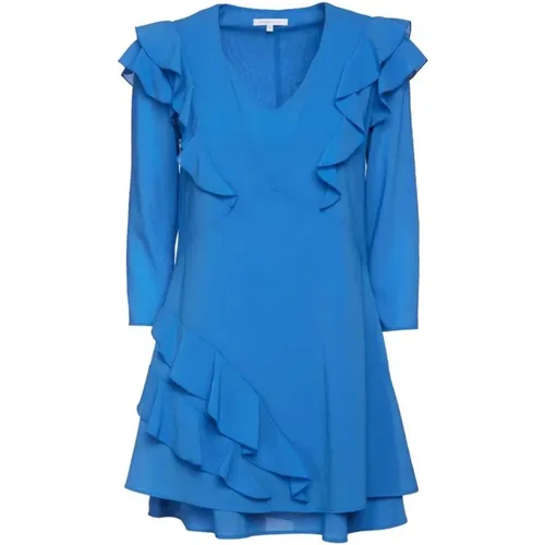 Blaues Rüschen V-Ausschnitt Kleid Italien , Damen, Größe: XS - PATRIZIA PEPE - Modalova