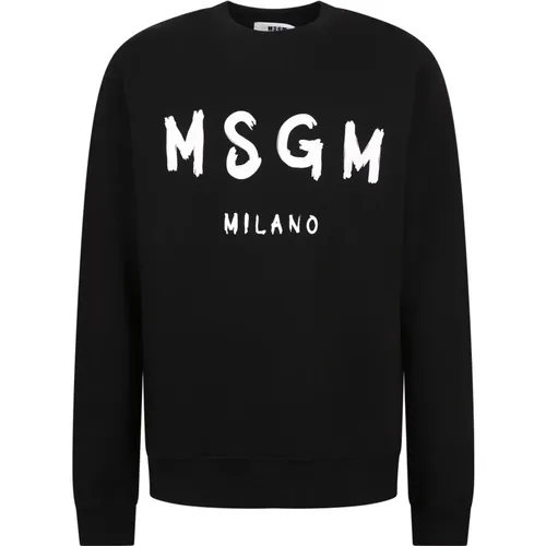 Schwarzer Sweatshirt Eleganz Rundhals Lange Ärmel , Herren, Größe: S - MSGM - Modalova