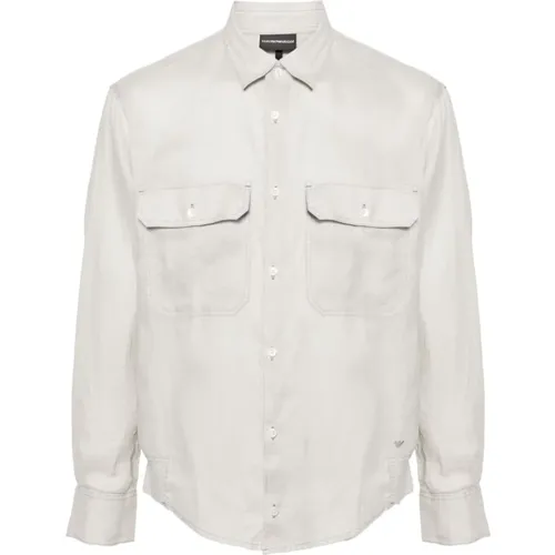 Grey Linen Slub Texture Shirt , male, Sizes: 2XL, 3XL, L, XL - Emporio Armani - Modalova