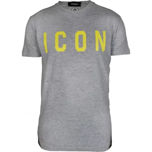 Graues Baumwoll-T-Shirt mit Icon Logo , Herren, Größe: S - Dsquared2 - Modalova