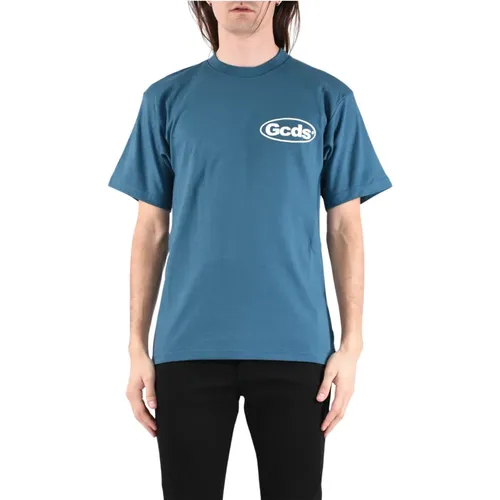 Blau Logo Print Baumwoll T-shirt - Gcds - Modalova