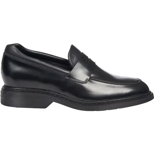 Schwarze Leder-Mokassins für Herren,Schwarze Lederslipper mit geprägtem Monogramm,Flache Schuhe für Frauen - Hogan - Modalova