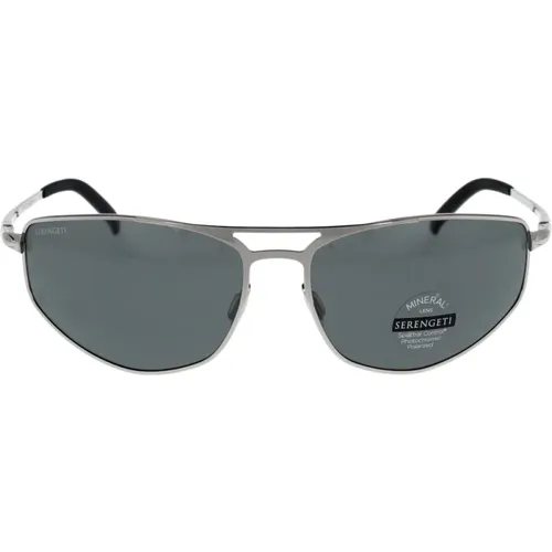 Stylish Shiny Silver Sunglasses with Polarized Lenses , male, Sizes: 64 MM - Serengeti - Modalova