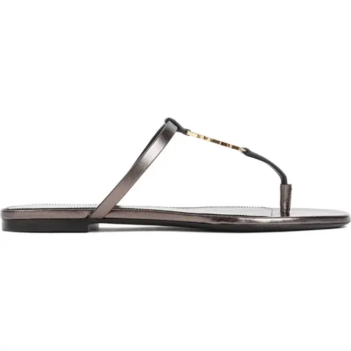 Braune Ledersandalen Mandelzehen , Damen, Größe: 36 1/2 EU - Saint Laurent - Modalova