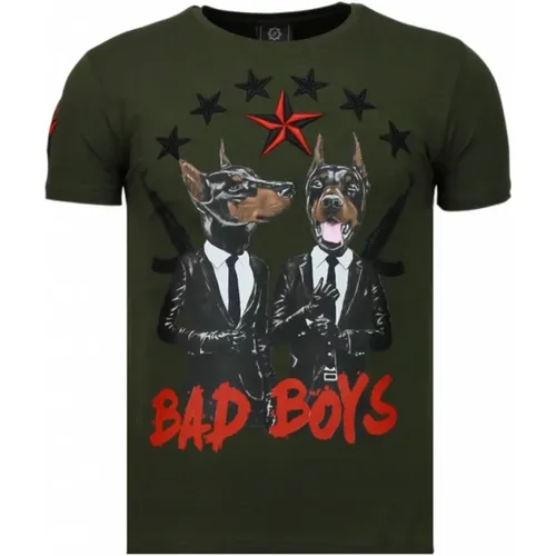 Bad Boys Pinscher Rhinestone - Herren T-Shirt - 5774G , Herren, Größe: M - Local Fanatic - Modalova