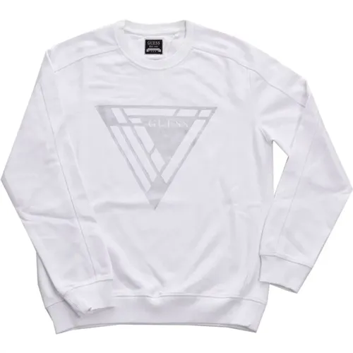 Logo Triangle Sweatshirt - Weiß, Gerader Schnitt, Lange Ärmel , Herren, Größe: 2XL - Guess - Modalova