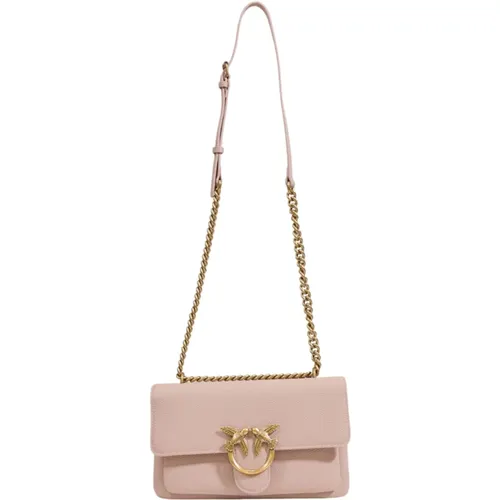 Rosa Leder Schultertasche mit Clip , Damen, Größe: ONE Size - pinko - Modalova