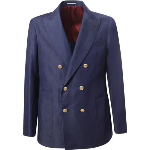 Blaue Woll Leinen Jacke - BRUNELLO CUCINELLI - Modalova