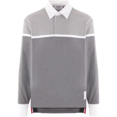 Rugby Polo in Grey and White Cotton , male, Sizes: M - Thom Browne - Modalova