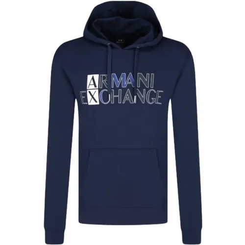 Blauer Kapuzenpullover aus Baumwolle , Herren, Größe: XS - Armani Exchange - Modalova