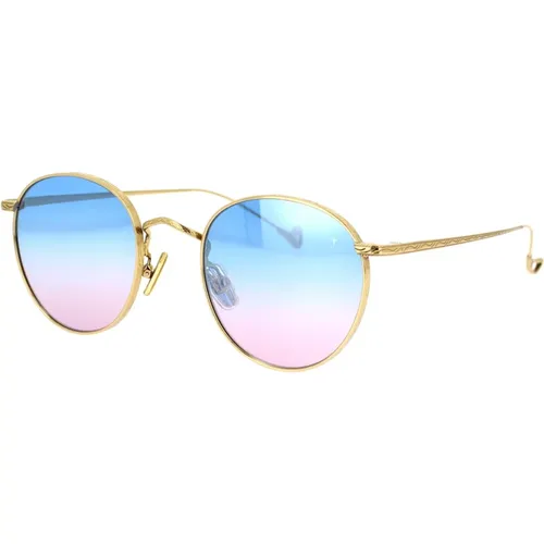 Round Sunglasses with Gold Stainless Steel Frame and Blue Purple Gradient Lenses , unisex, Sizes: 49 MM - Eyepetizer - Modalova