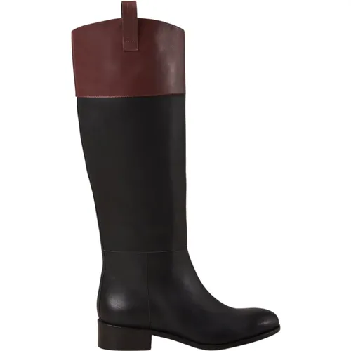 Billie Bicolor Schwarze Burgunder Lederstiefel , Damen, Größe: 38 EU - ALOHAS - Modalova