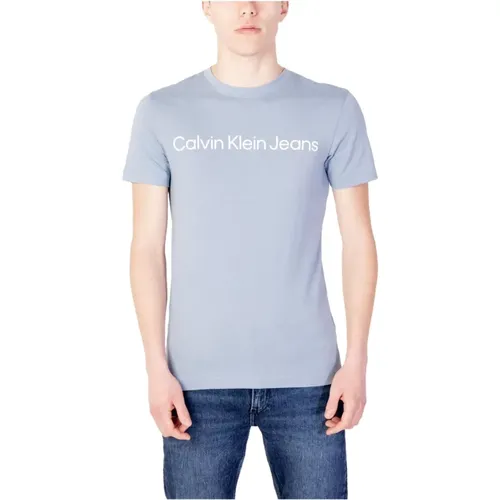Hellblaues Print T-Shirt für Herren , Herren, Größe: XL - Calvin Klein Jeans - Modalova