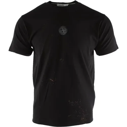 Schwarzes Baumwoll-T-Shirt für Herren - Stone Island - Modalova