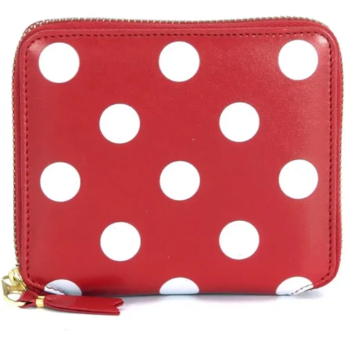 Rote Leder Geldbörse mit weißen Polka Dots , unisex, Größe: ONE Size - Comme des Garçons - Modalova