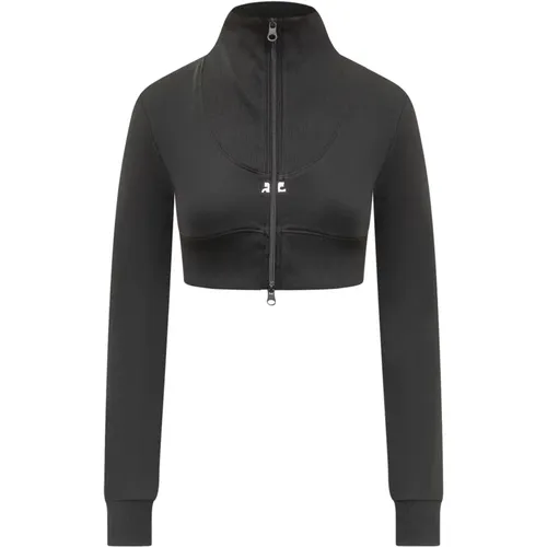 Cropped Jacke,Schwarzer Sweatshirt mit Reißverschluss und Logo Patch - Courrèges - Modalova