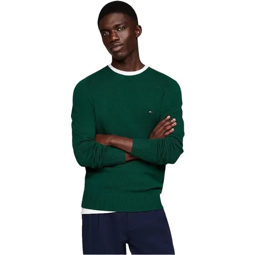 Grüner Lambswool Rundhals Pullover , Herren, Größe: M - Tommy Hilfiger - Modalova