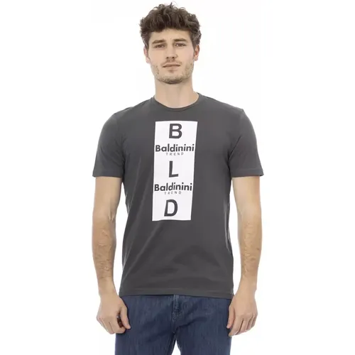 Trendiges Graues Baumwoll-T-Shirt, Kurzarm, Frontdruck , Herren, Größe: XS - Baldinini - Modalova