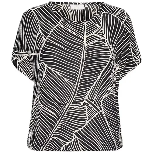 Blattmuster Top & T-Shirt , Damen, Größe: M - Kaffe - Modalova