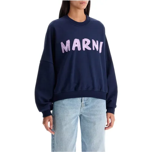 Logo Crewneck Sweatshirt with Brushstroke Effect , female, Sizes: XS, 2XS - Marni - Modalova