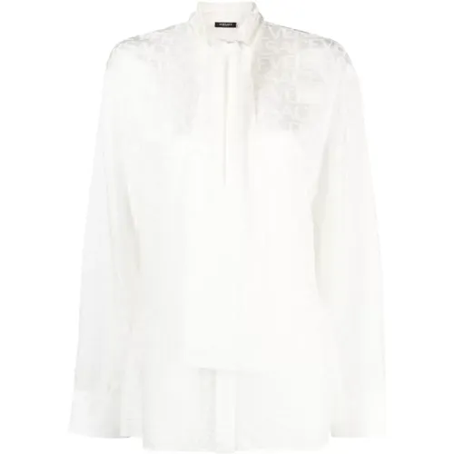Weißes Allover-Print-Shirt mit Medusa-Hardware - Versace - Modalova