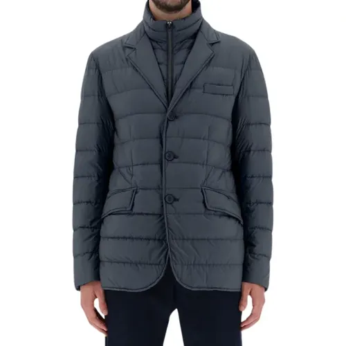 Navy Quilted Jacket with High Collar , male, Sizes: XL - Herno - Modalova